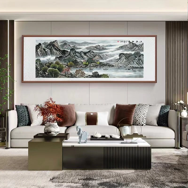 【顺丰包邮】高端木框国画客厅背景墙装饰画办公室沙发挂画家用工艺