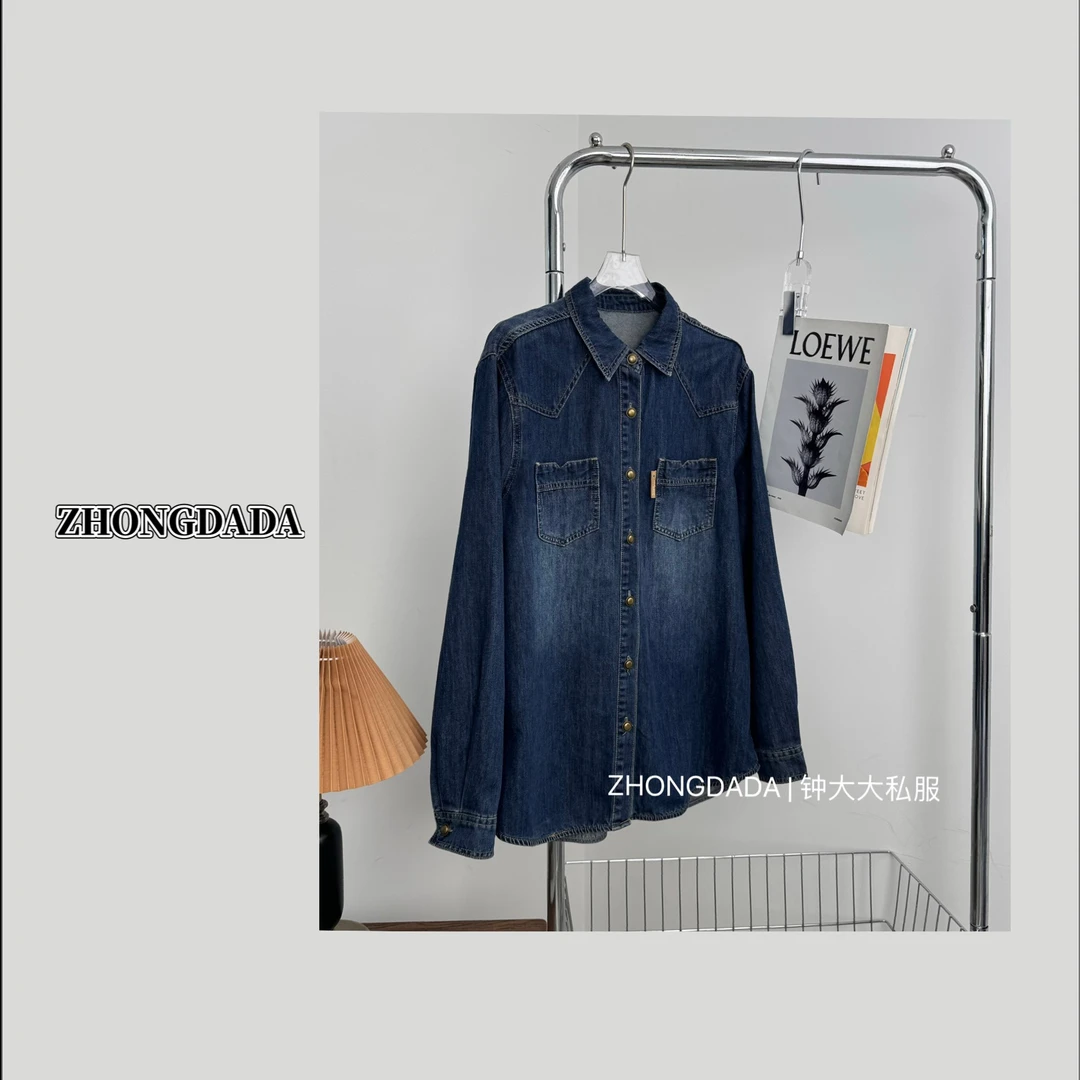 ZHONG大大【】秋季休闲宽松牛仔衬衫女百搭显瘦长袖衬衣11493