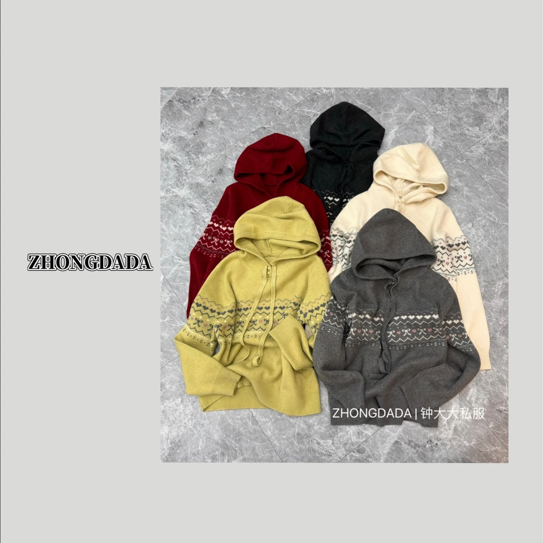 ZHONG大大【】冬季新款连帽休闲针织衫宽松时尚百搭毛衣11686