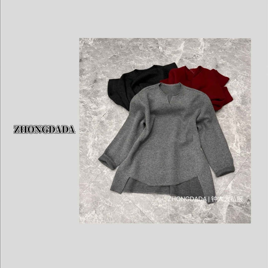 ZHONG大大【】冬季新款时尚剪刀领不规则设计绵羊毛毛衣11679