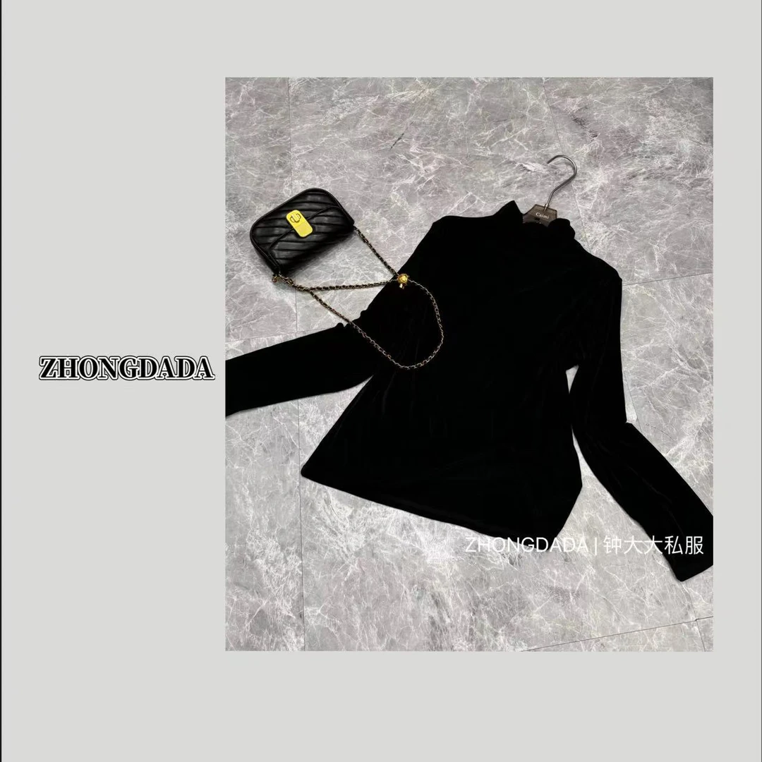 ZHONG大大【】半高领醋酸打底衫2024秋冬新款高级感显瘦长袖上衣377