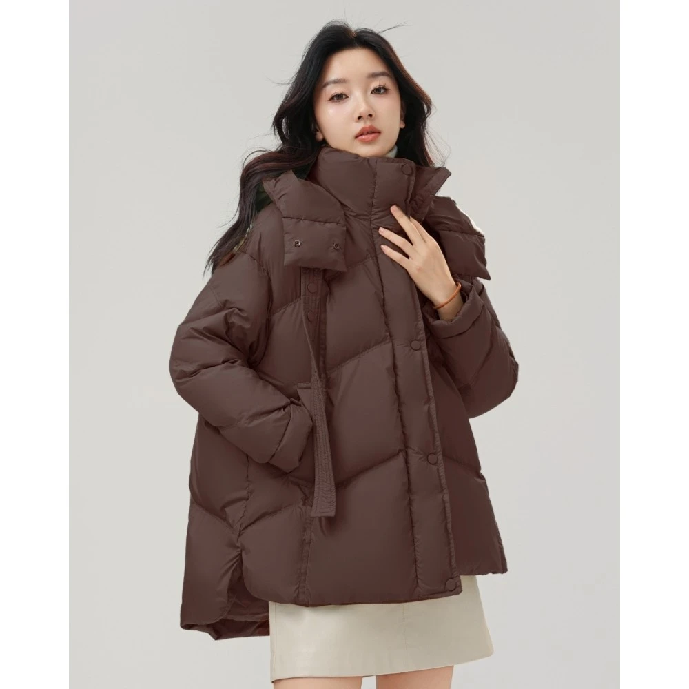 Basic House/百家好HS秋冬新款时尚宽松百搭设计感前短后长羽绒服