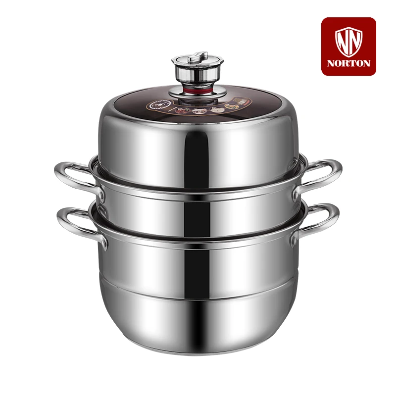 NORTON诺顿304不锈钢蒸锅定时蒸锅三层大容量上蒸下煮蒸锅30CM