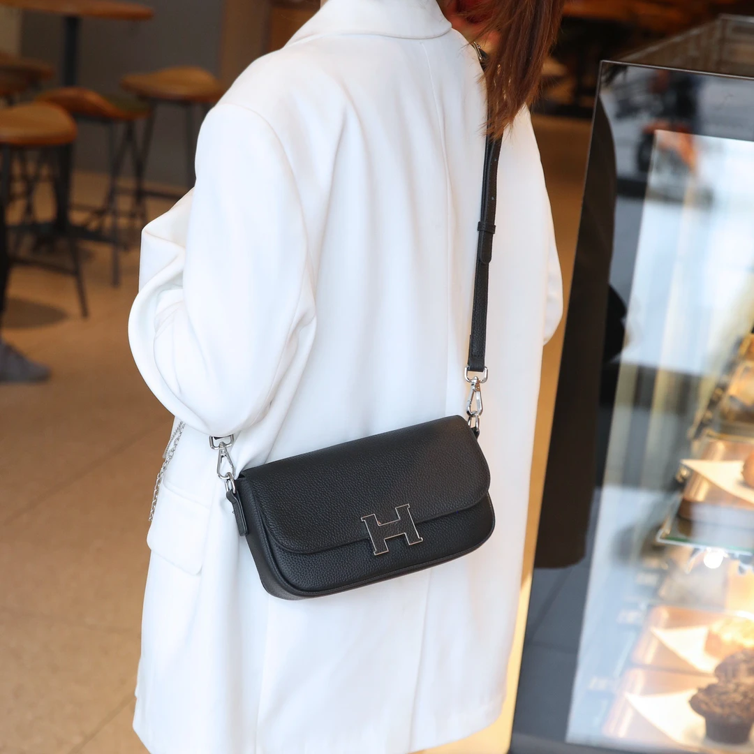 Jinho/金猴2024夏季新款单肩斜挎包头层牛皮时尚百搭荔枝纹小方包