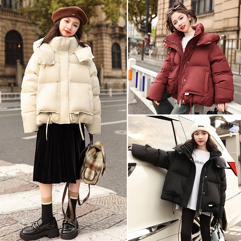 女童短款羽绒服白鸭绒冬季2024新款大童冬装面包服儿童加厚外套