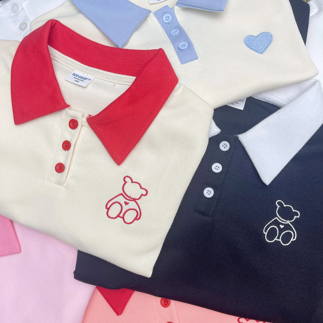 【P07-P75】简约韩版男女童polo领短袖T恤中大童个性时尚翻领上衣
