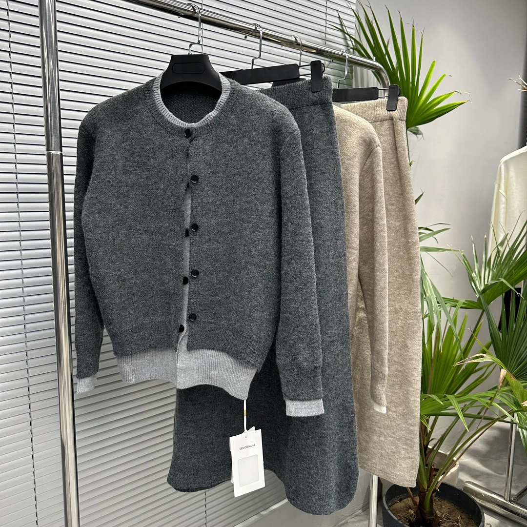 S179-[LONG-NA轻奢严选] 拼接撞色慵懒风针织衫套装