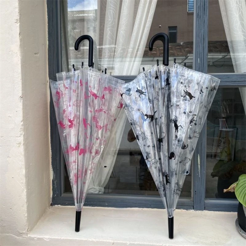 出日本可爱猫咪透明雨伞轻量长柄小清新便携自动学生网红街拍伞