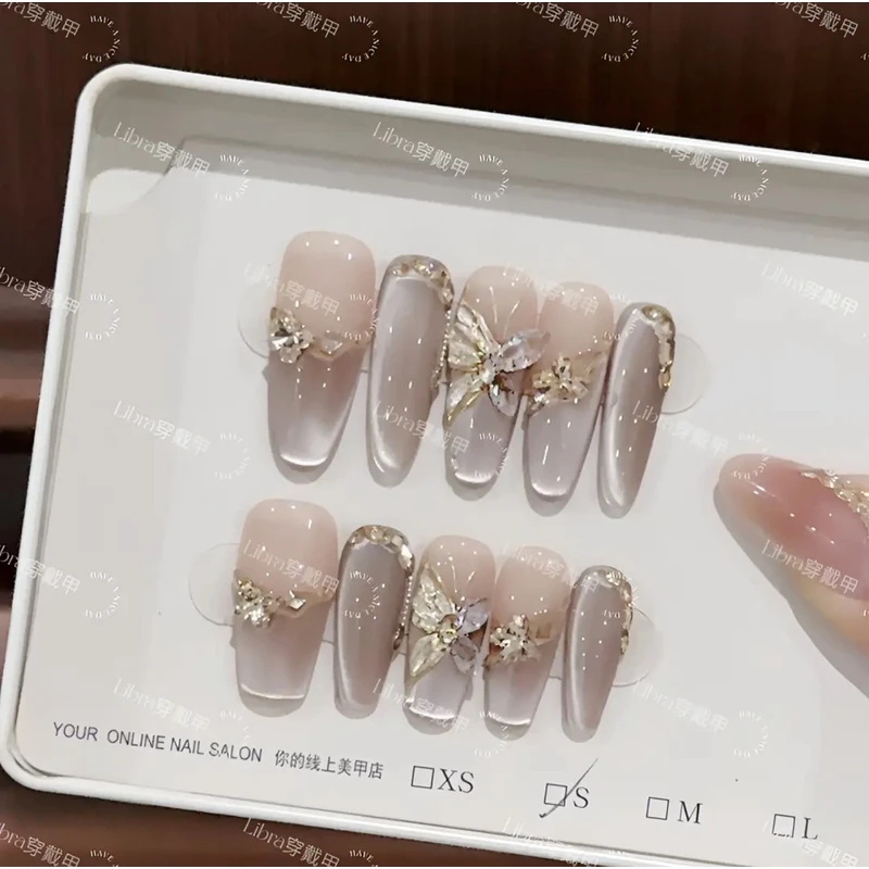 【枯叶蝶】甲型任选/纯手工穿戴甲秋冬爆款绵密猫眼蝴蝶高级美甲贴