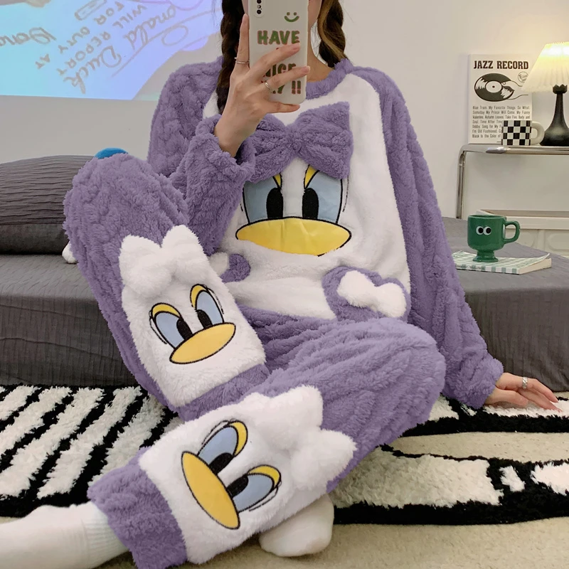 睡衣女冬季法兰绒加厚加绒2025年新款珊瑚绒紫色鸭秋冬保暖家居服