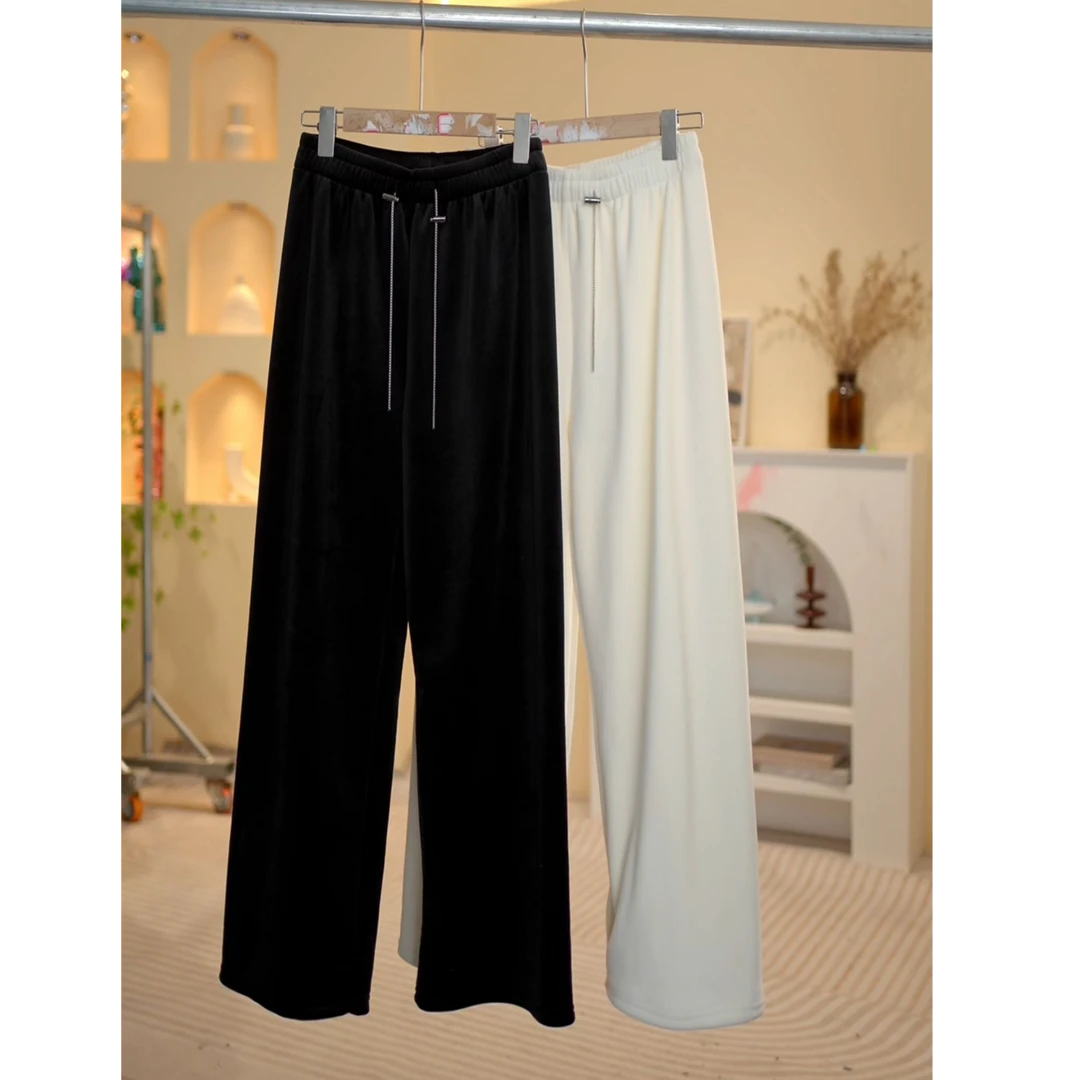 2024冬季新款高腰加绒休闲裤丝绒直筒裤时尚百搭宽松垂感