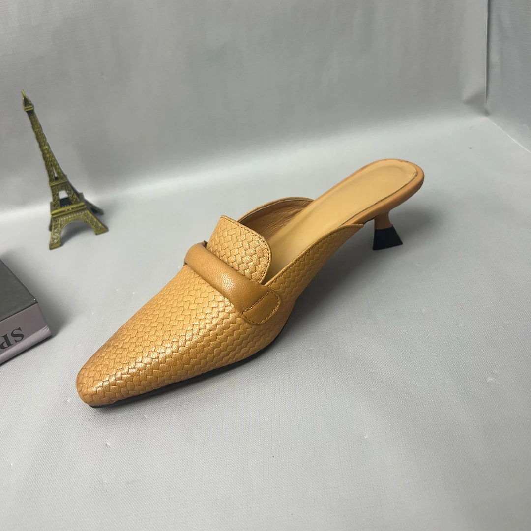 跟高3厘米A191-D926小方头尖头时尚包头女鞋子拖鞋女绿色春夏新款