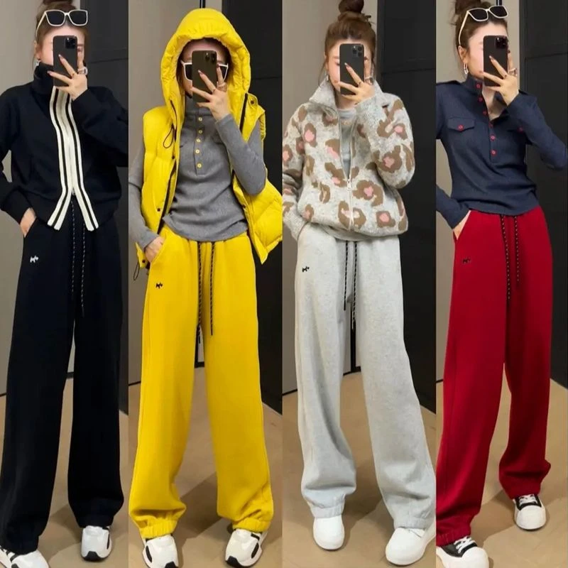 【粉丝专享】加绒加厚小狗刺绣阔腿裤百搭脚口抽绳束脚裤