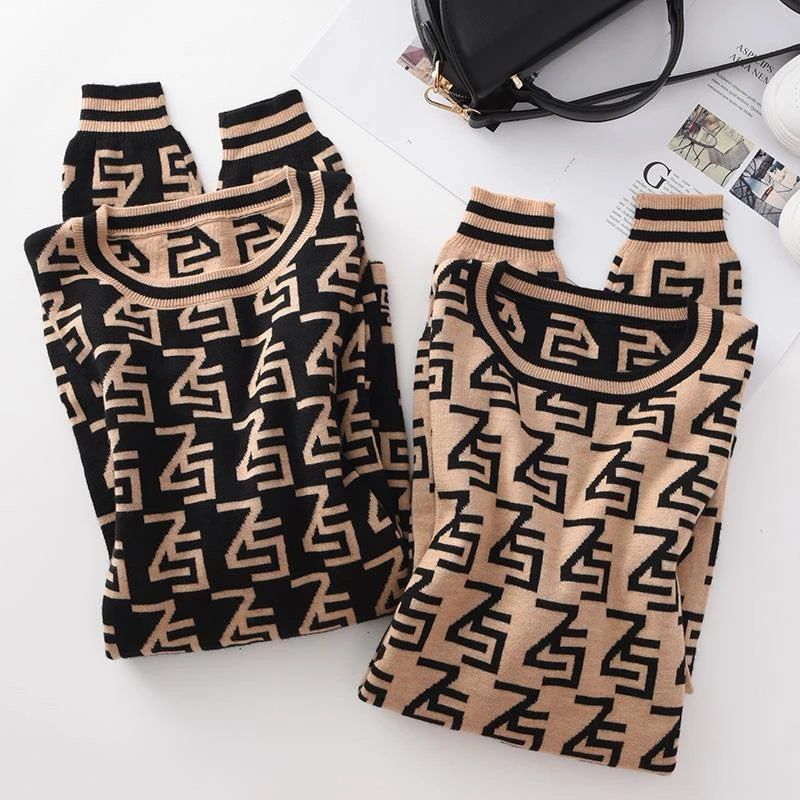 秋冬新款精纺全羊毛加厚提花羊毛衫女圆领套头打底衫不起球羊毛衫