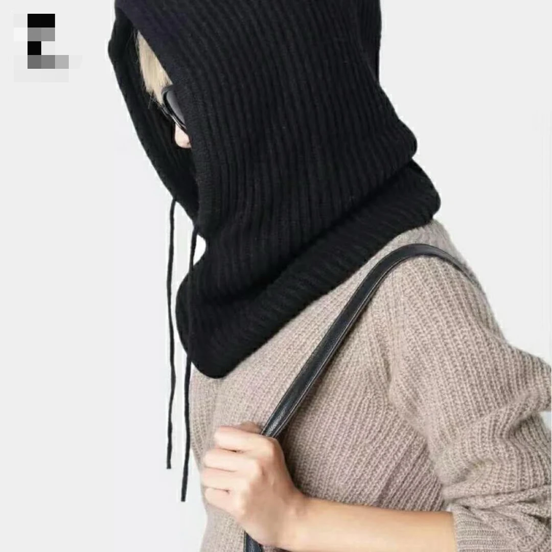 100纯羊毛加厚帽子女秋冬保暖护颈围脖帽子一体冬季加厚羊毛帽