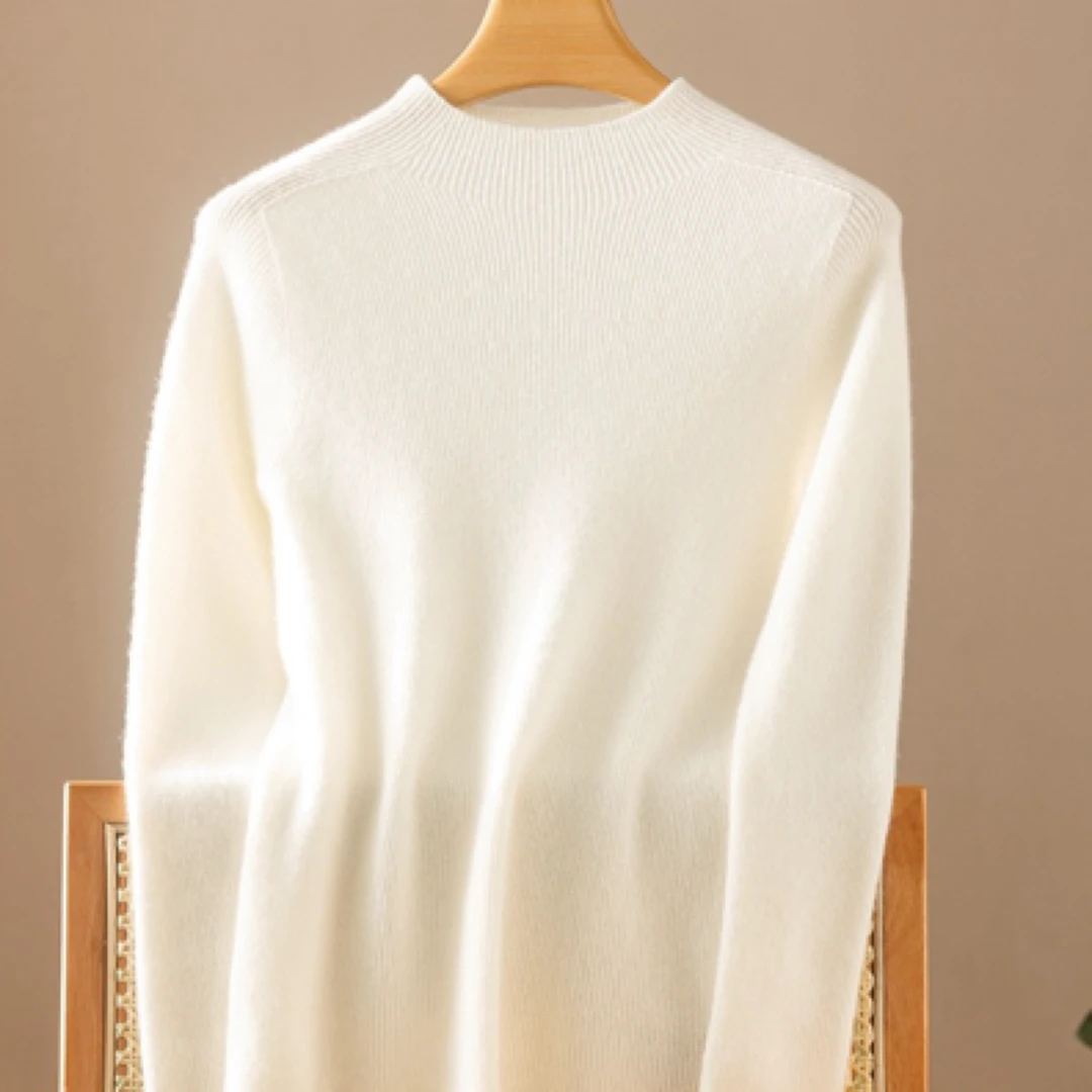 一线成衣100山羊绒半高领套头打底衫女坑条修身羊绒衫秋冬保暖
