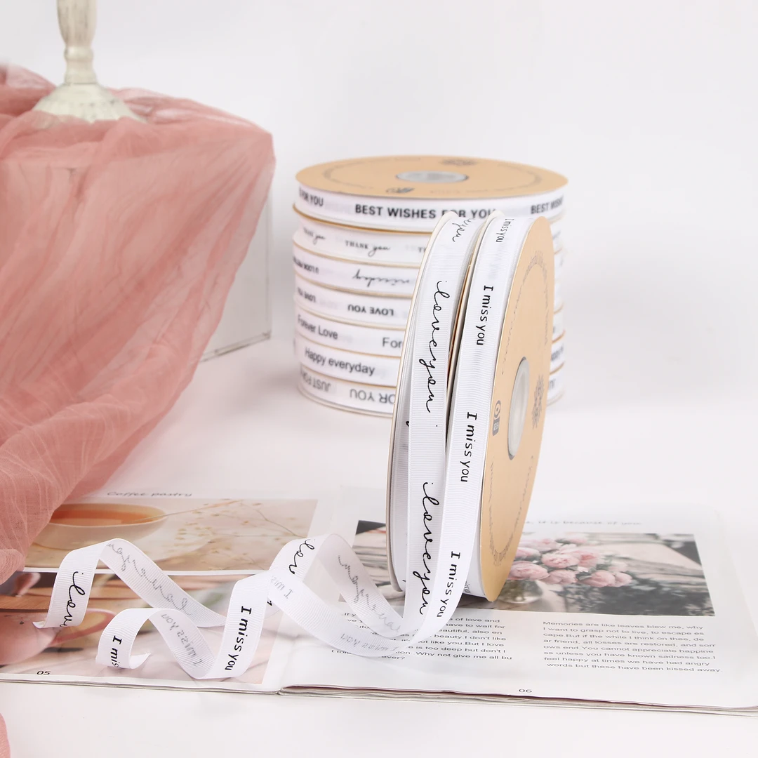 【喜花艺】丝带螺纹INS英文 1.5CM/2.5CM*100码 花束丝带资材