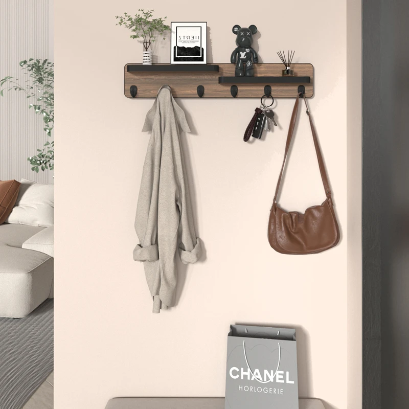 现代挂衣钩进门入户玄关挂衣架壁挂墙上实木衣帽钩钥匙排钩免打孔