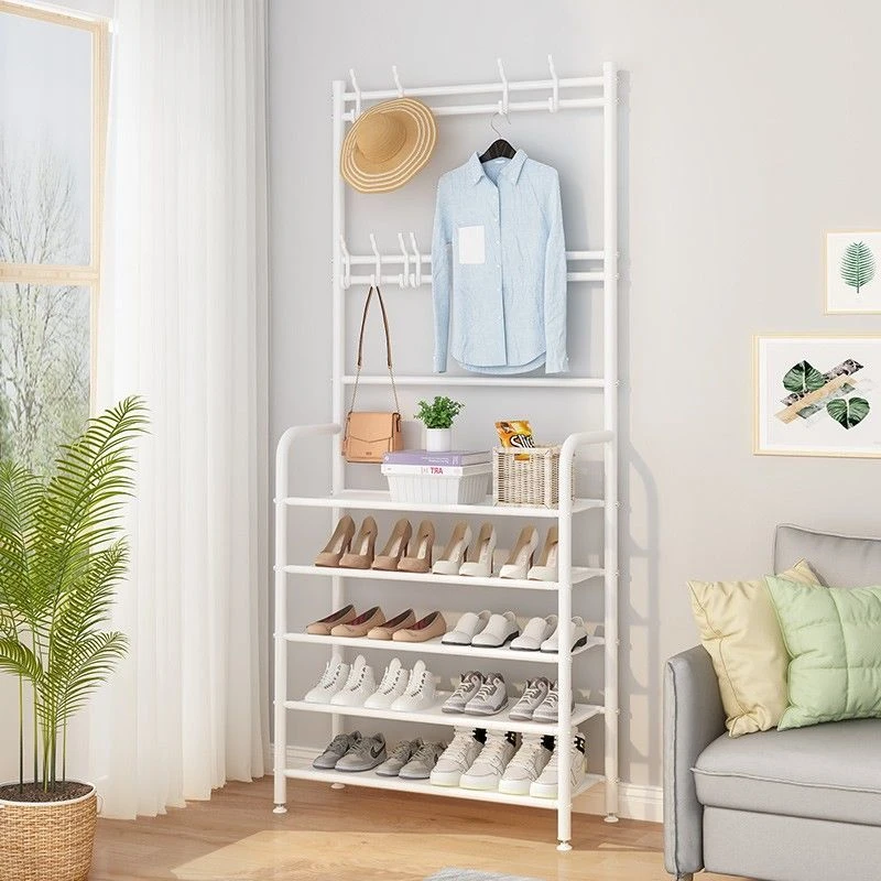 鞋架衣帽架一体式落地多层简易鞋帽架家用门口宿舍出租房收纳架子