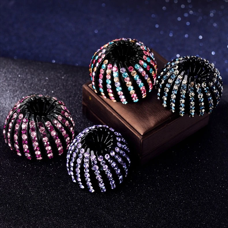 亚克力发饰 水钻鸟巢发圈懒人丸子头后脑勺半扎发马尾扣发夹