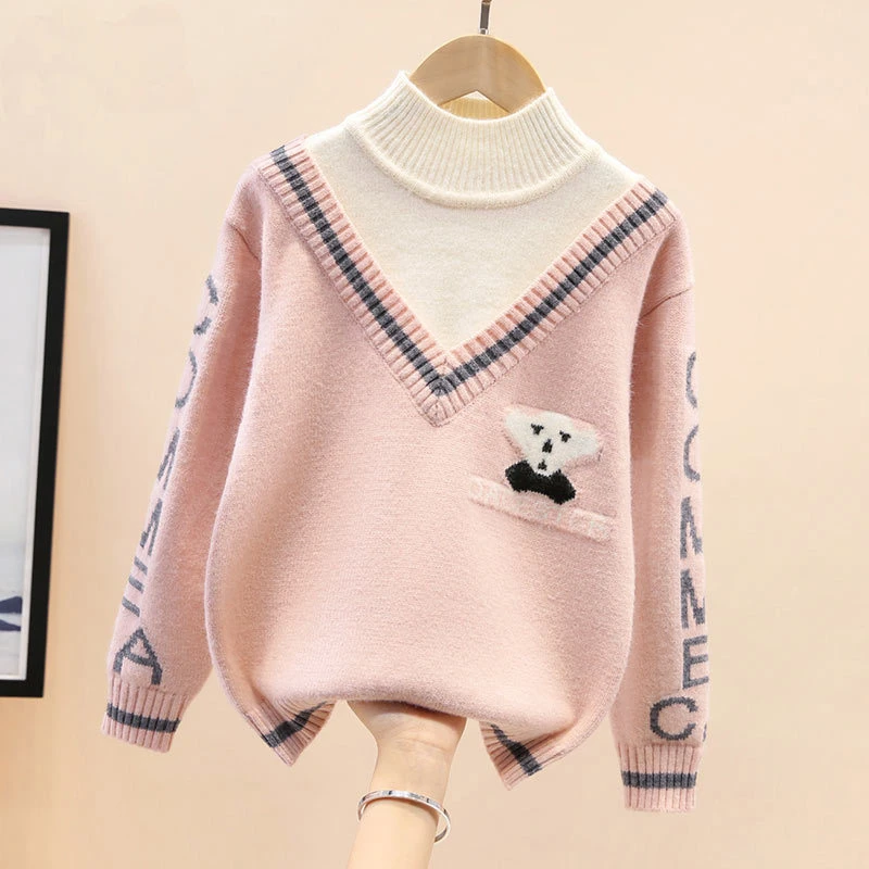 女童毛衣半高领加绒加厚2025秋冬装新款儿童洋气中大童针织打底衫