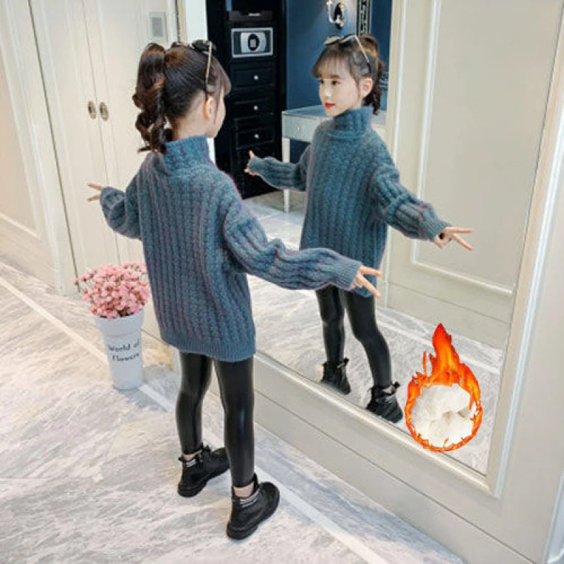 女童高领毛衣2025秋冬新款儿童加绒加厚套头韩版洋气针织女孩打底