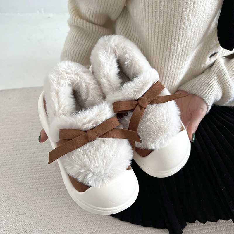 女学生毛毛鞋保暖防滑厚底棉鞋女孩款2024新款冬季加绒加厚雪地靴