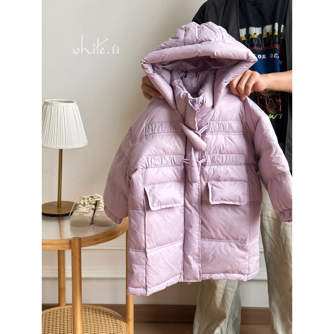 white/白儿童外套童装女童洋气长款过膝加厚保暖连帽羽绒服5201