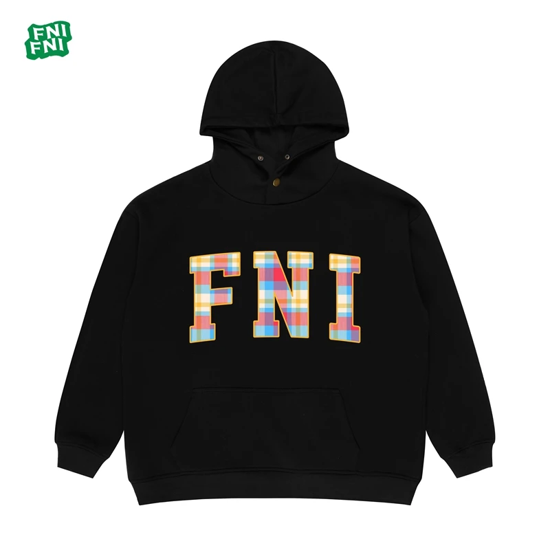 FNI国潮重磅棉（格纹基础款）男女同款加绒连帽卫衣24年早秋冬发泡