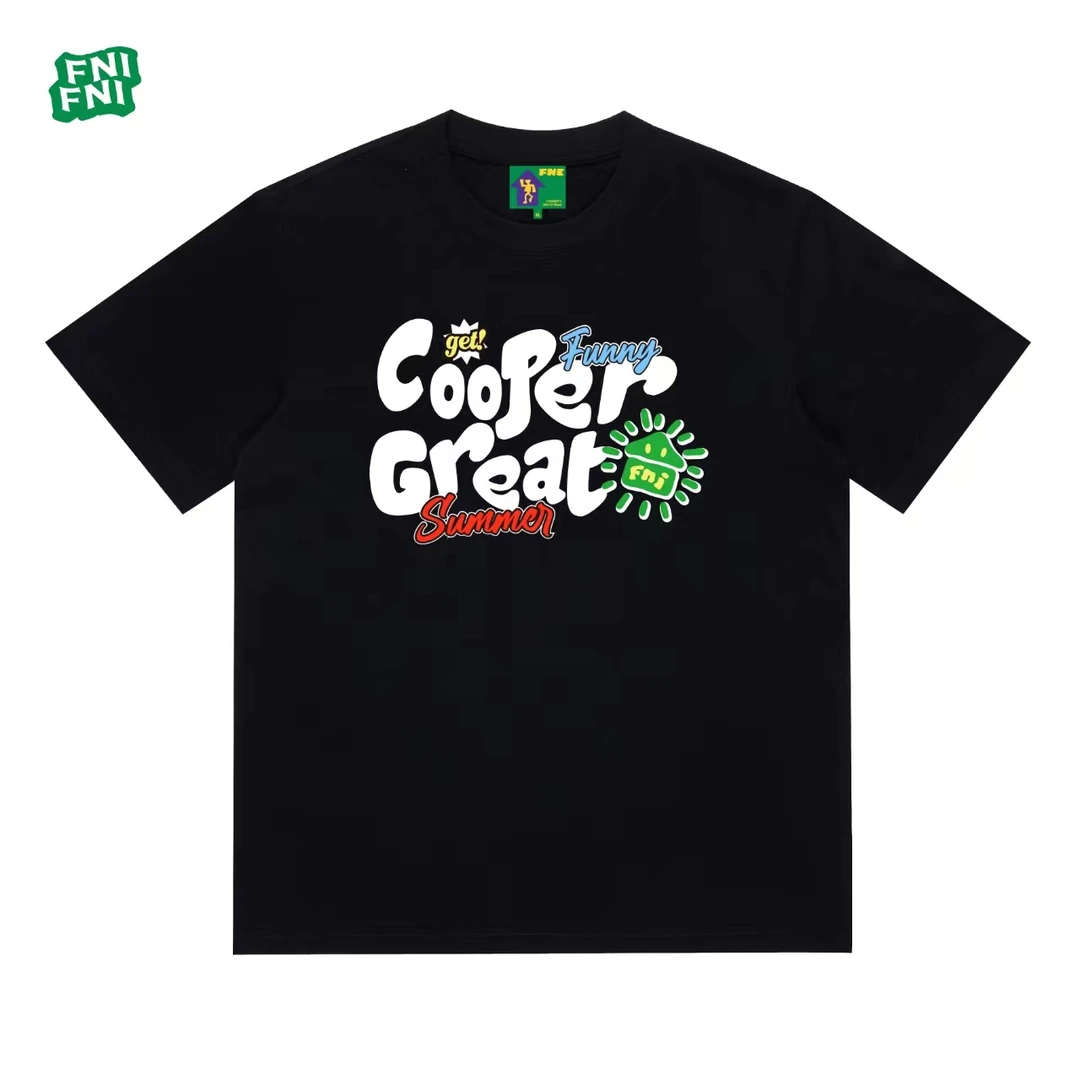 FNI国潮重磅纯棉（cooper Great）男女同款t恤美式复古短袖新款发泡