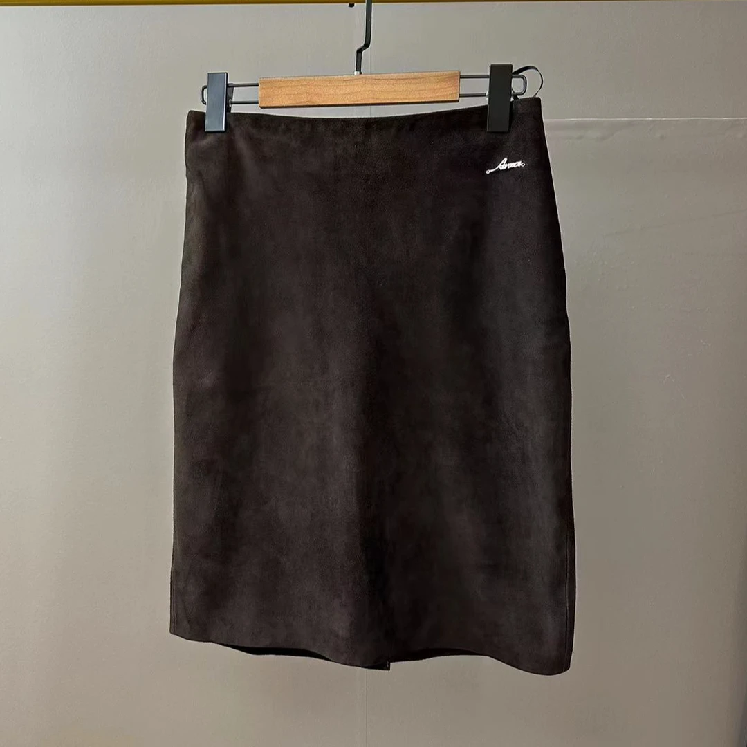 2024新款真皮反绒羊皮短裙包臀显瘦中裙气质显瘦高腰修身皮裙