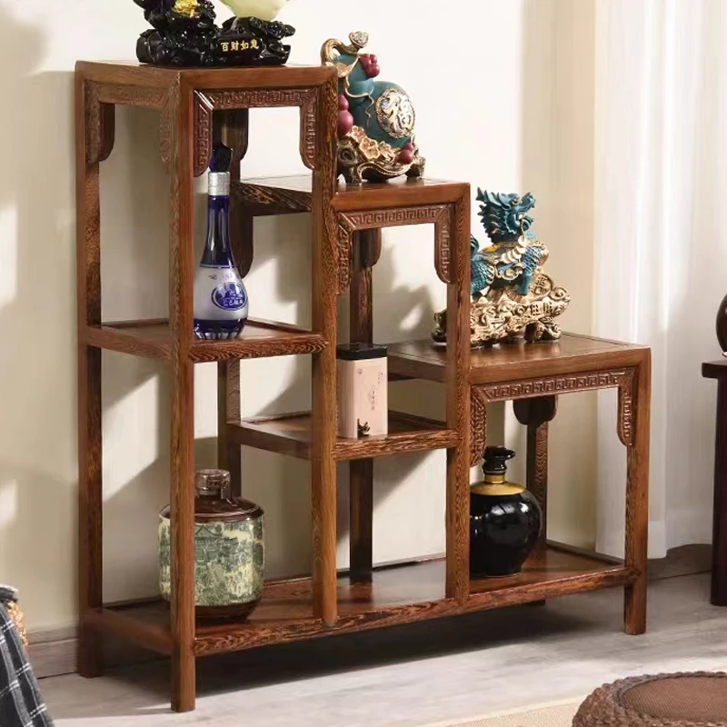 红木家具鸡翅木高底花架仿古二层阳台绿萝置物架盆景架