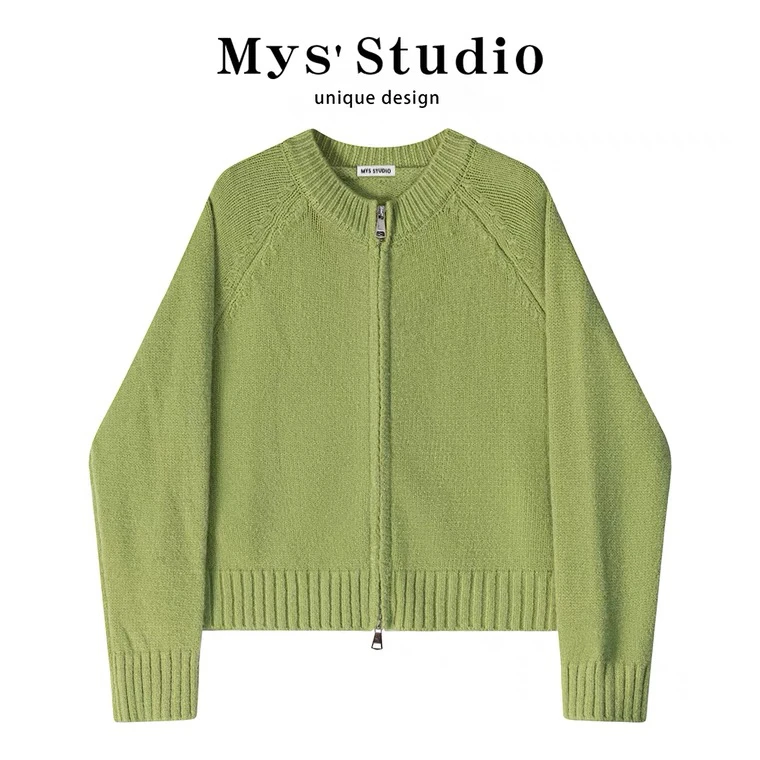 小个子茶系穿搭针织双拉链盐系学院风开衫外套