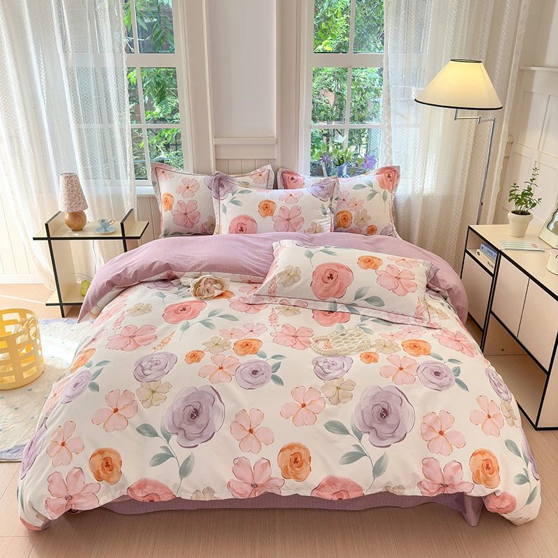 小清新-加厚四季款全棉印花四件套简约轻奢纯棉100棉被套床上用品