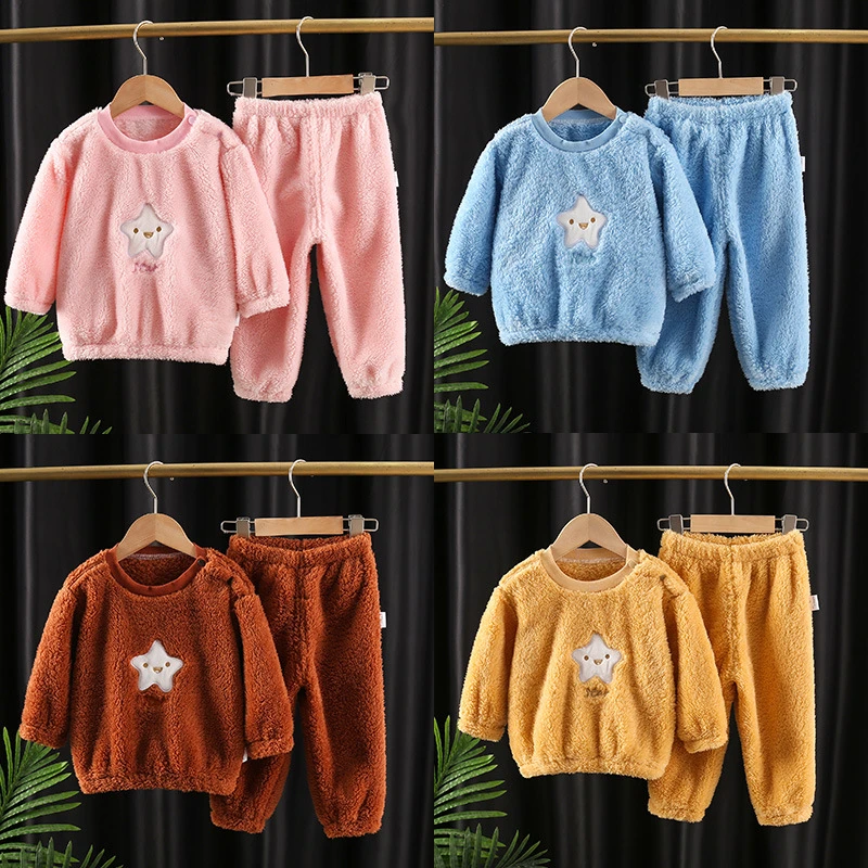 儿童款睡衣秋冬加绒1-3岁睡衣舒棉绒宝宝家居服男孩女孩保暖圆领