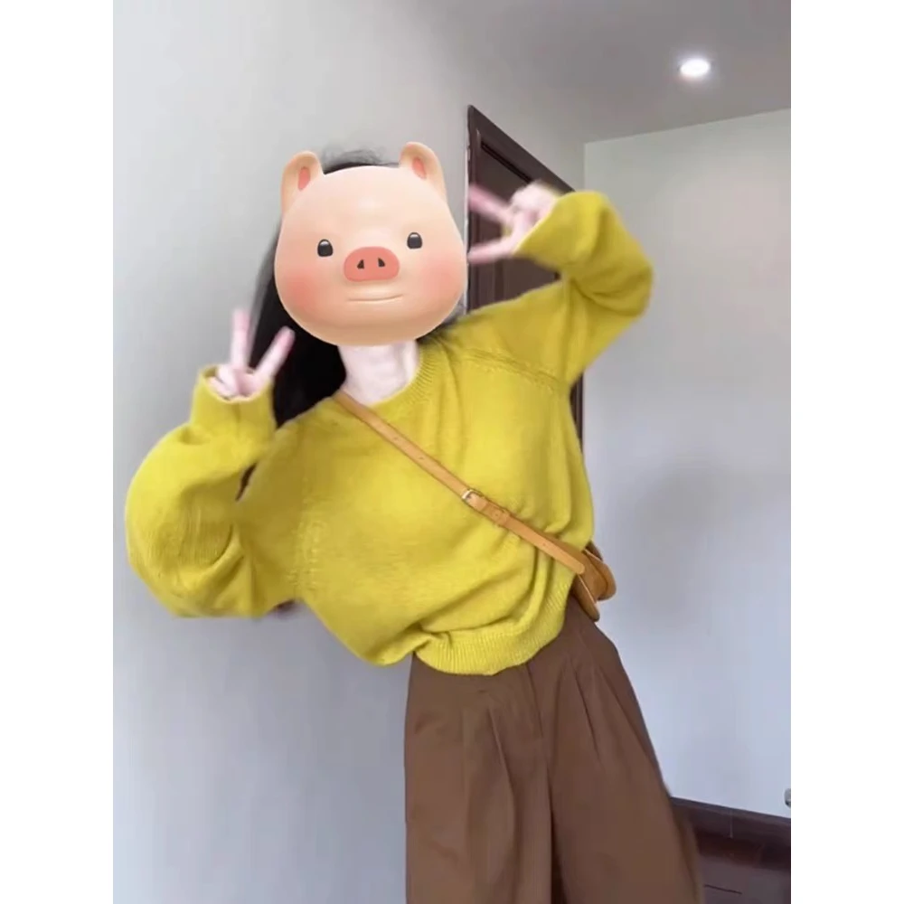 时尚穿搭女秋季圆领长袖宽松显瘦百搭小众针织上衣直筒休闲阔腿裤