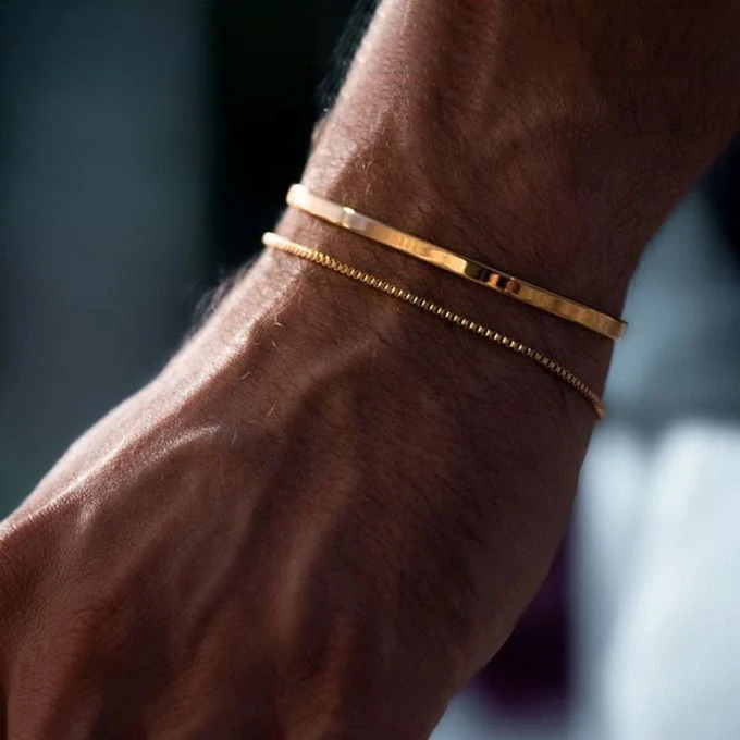 铜合金手镯 高颜值金色细款手链男生潮个性手镯组合款手饰送男友