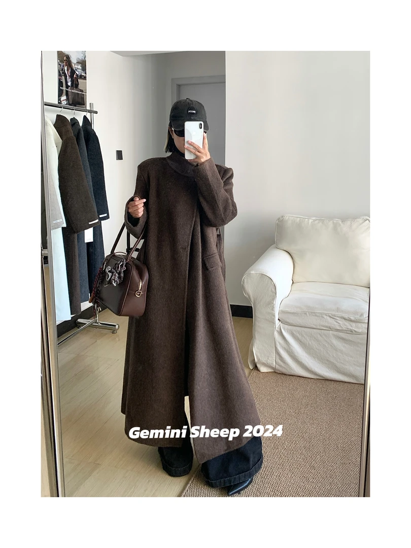 高贵气质秋冬新款韩版腰带双面羊毛大衣女长款过膝羊显瘦外套女