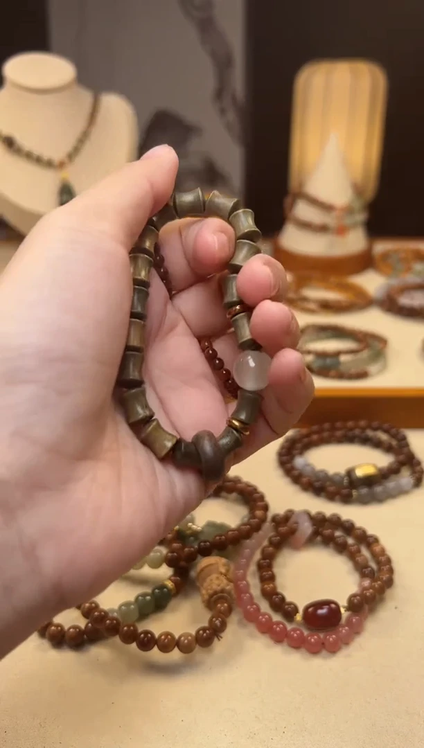 【闪购商品】白玉菩提手串绿檀竹节珠单圈