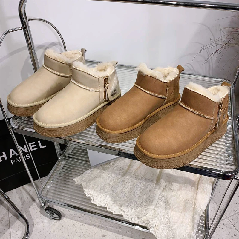 TGG【韩版】T2333秋冬雪地靴女款新款时尚加绒加厚厚底保暖百搭真皮