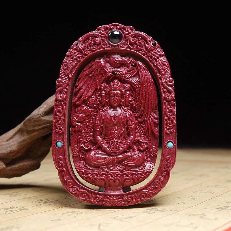 含辰砂工艺品朱砂十二生肖八大守护时尚双面项坠大气精雕藏风款