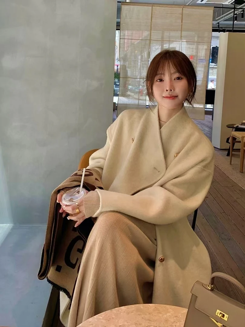 高级感双面羊毛大衣中长款小个子慵懒宽松气质冬保暖加厚外套女