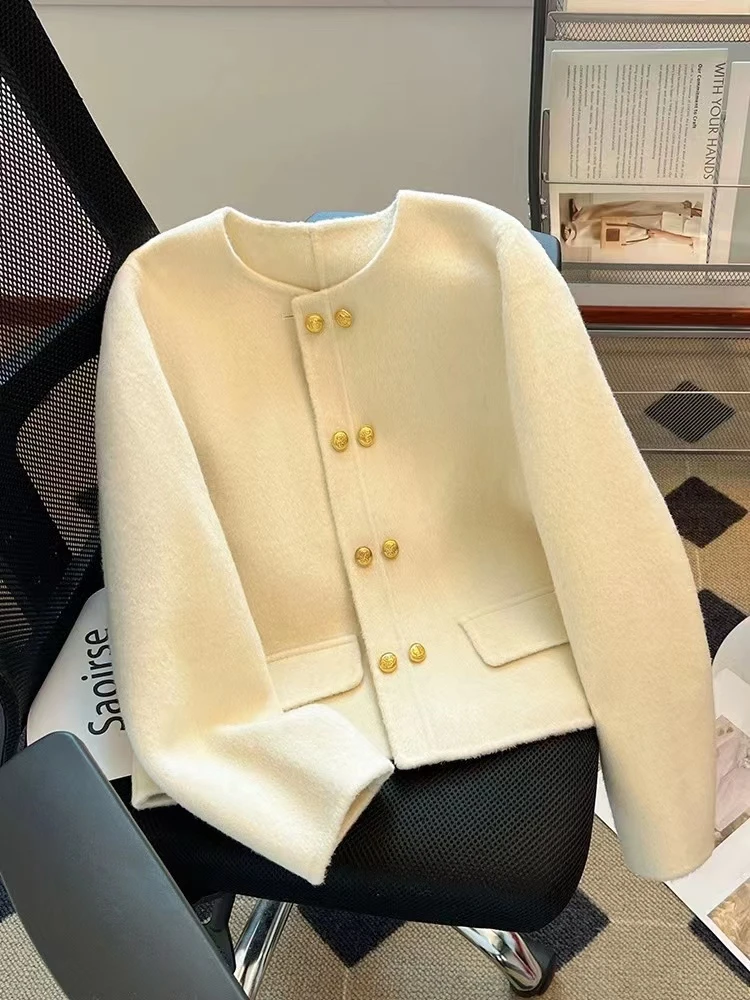 （培培）双排扣羊毛外套~小个子新款韩系减龄双面羊毛大衣女百搭