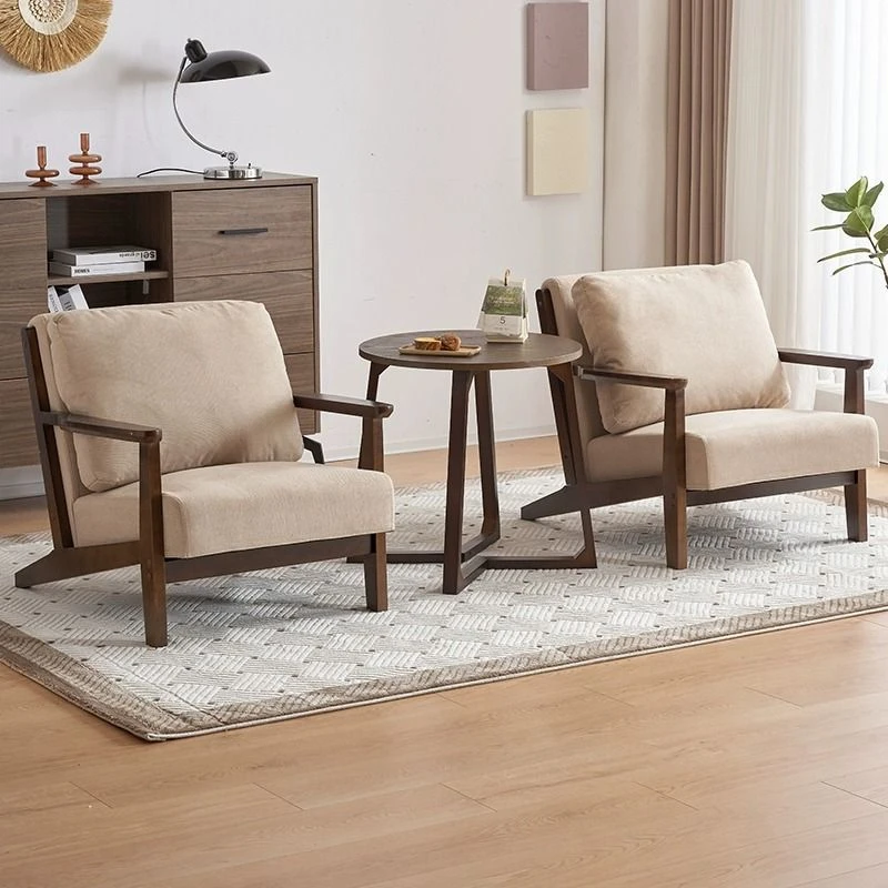 北欧布艺实木沙发酒店洽待接待中式家用小客厅组合单人沙发椅桌椅