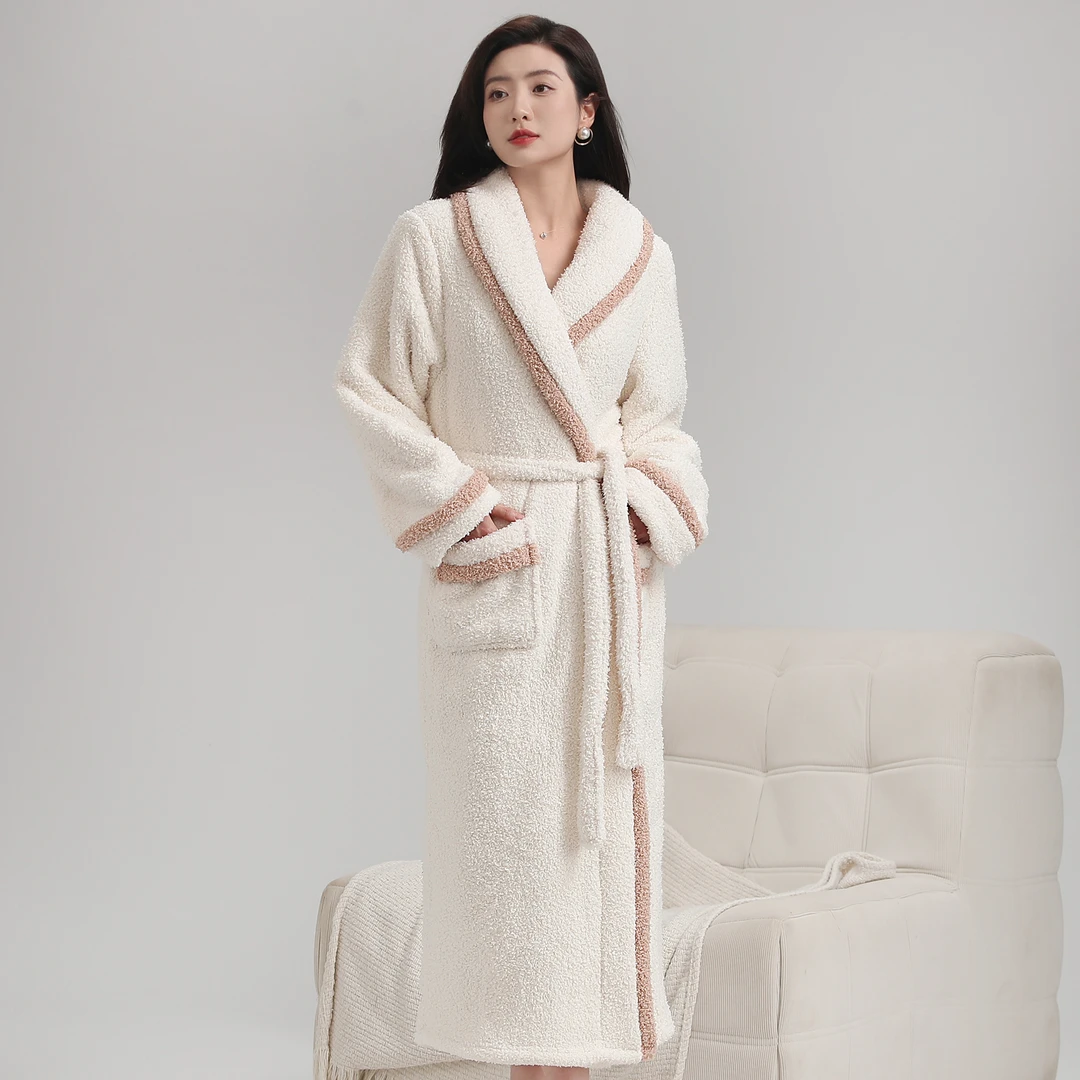 睡袍女秋冬季珊瑚绒软绵绵睡衣冬天加绒加厚保暖宽松家居服浴袍