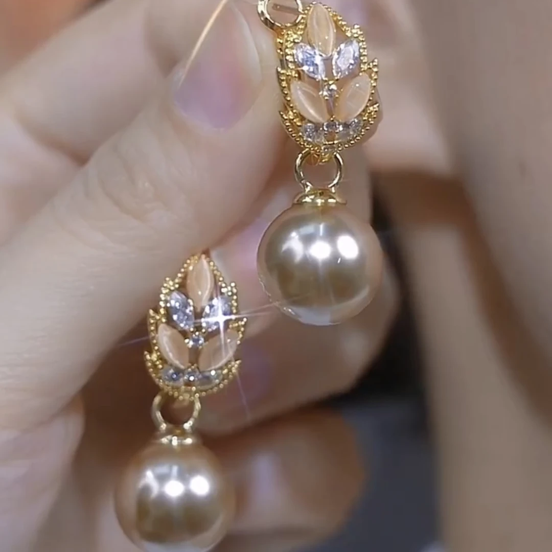 铜合金耳饰 【金枝玉叶】时尚气质百搭咖色灵动耳环