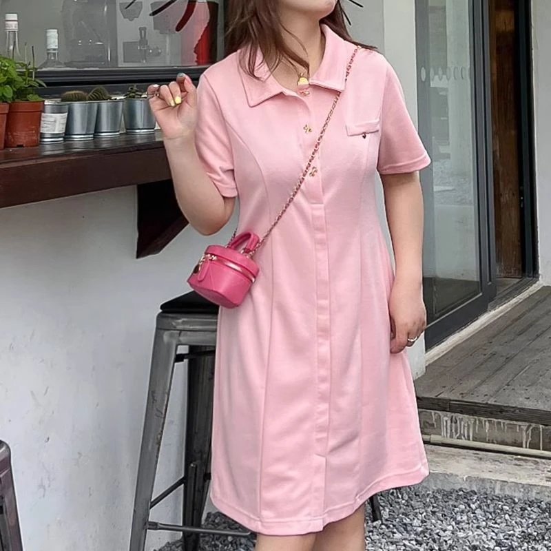 大码女装春夏季新款胖mm显瘦纯色直筒衬衫连衣裙