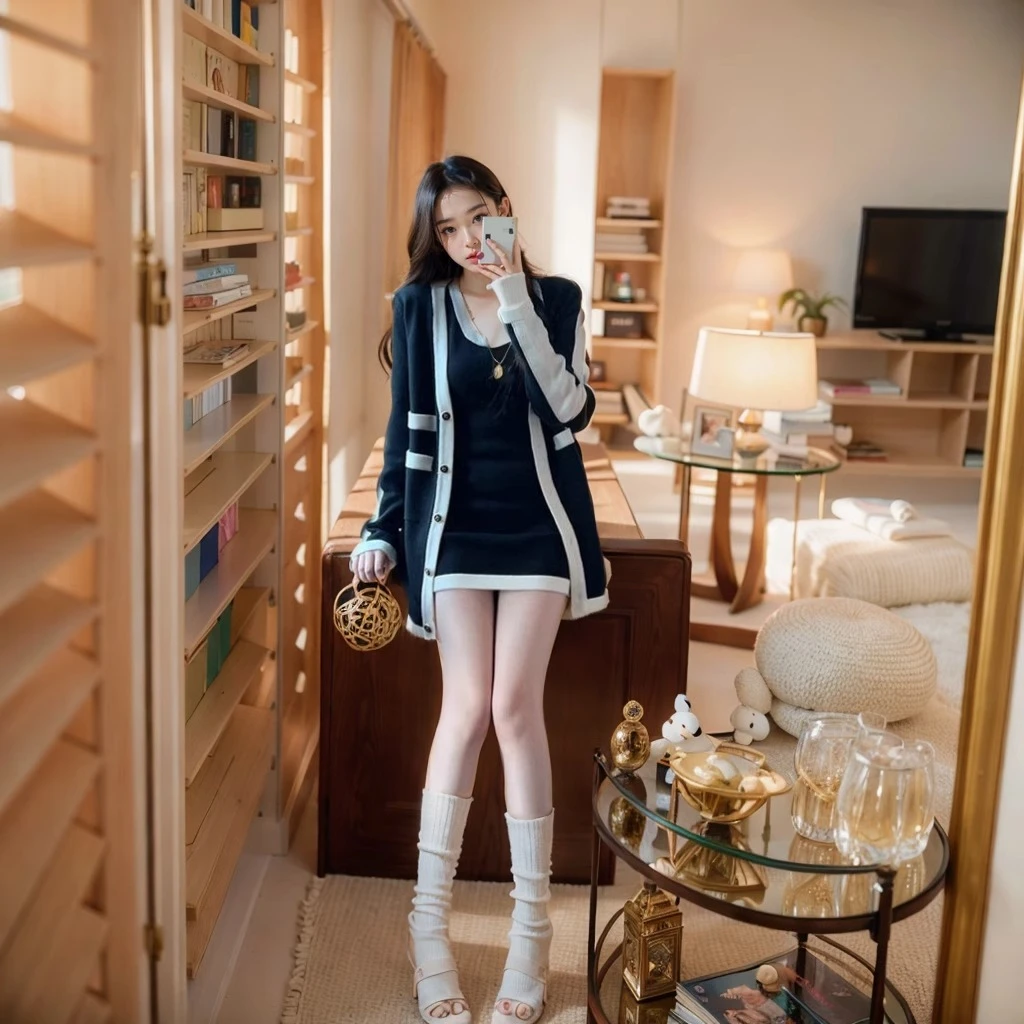 小香风名媛套装长袖针织开衫外套+显瘦背心包臀裙女秋冬季两件套