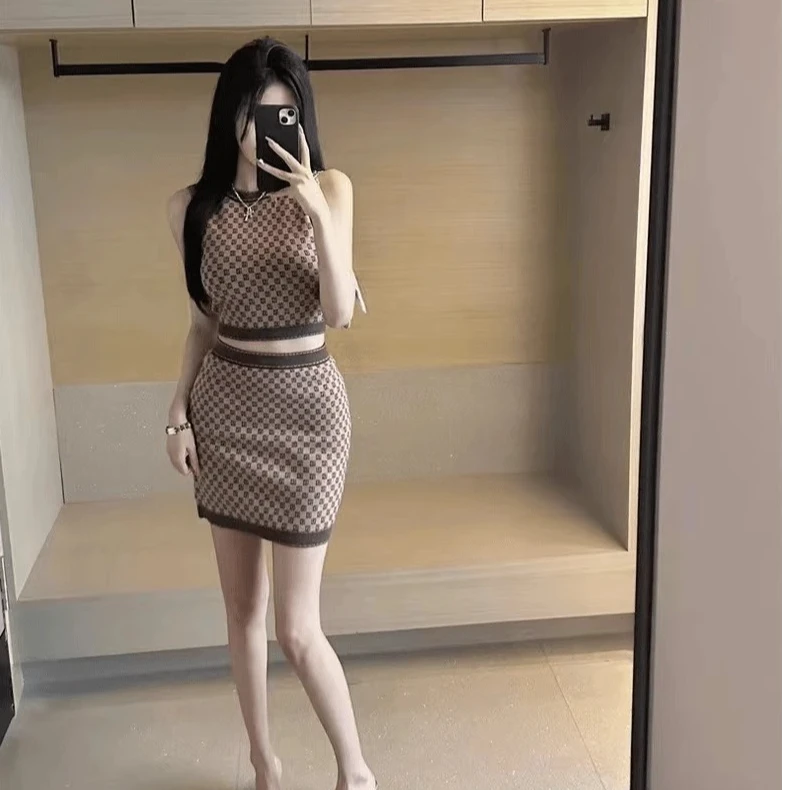 简米杉小香风针织套装夏季气质显瘦上衣+半裙