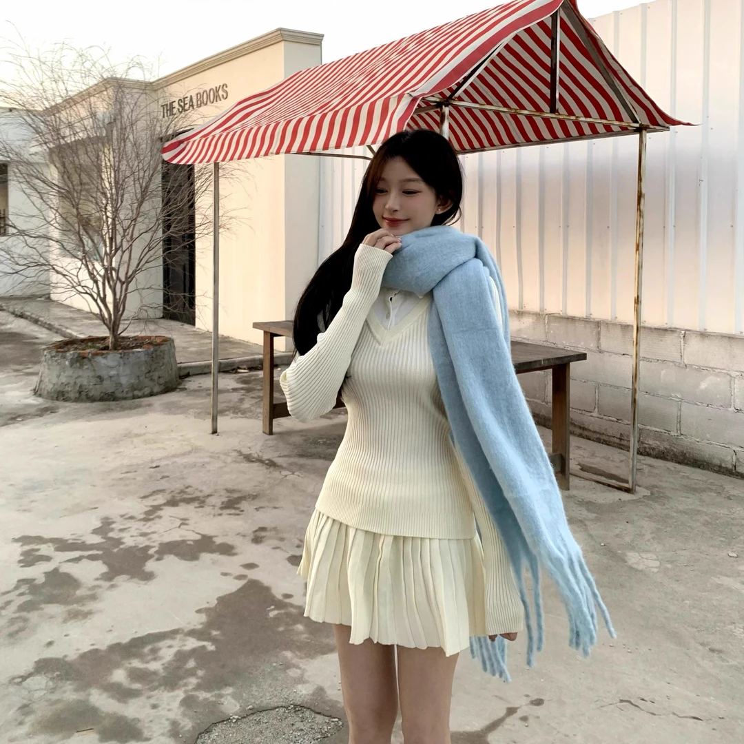 【千金学院风】假两件针织衫+a字半身裙女秋冬新款套装